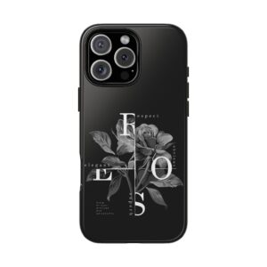 Elegant Floral Phone Case, Tough Case for Protection, Loving Gift for Her, Black Rose Design, Birthday, Mother’s Day, Personalized